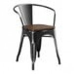 Lancaster Table & Seating Alloy Distressed Onyx Black Indoor Arm Chair with Walnut Wood Seat Lancaster Table & Seating Alloy Distressed Onyx Black Indoor Arm Chair with Walnut Wood Seat