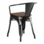Lancaster Table & Seating Alloy Distressed Onyx Black Indoor Arm Chair with Walnut Wood Seat Lancaster Table & Seating Alloy Distressed Onyx Black Indoor Arm Chair with Walnut Wood Seat