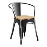 Lancaster Table & Seating Alloy Distressed Onyx Black Indoor Arm Chair with Walnut Wood Seat Lancaster Table & Seating Alloy Distressed Onyx Black Indoor Arm Chair with Walnut Wood Seat