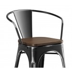 Lancaster Table & Seating Alloy Distressed Onyx Black Indoor Arm Chair with Walnut Wood Seat Lancaster Table & Seating Alloy Distressed Onyx Black Indoor Arm Chair with Walnut Wood Seat