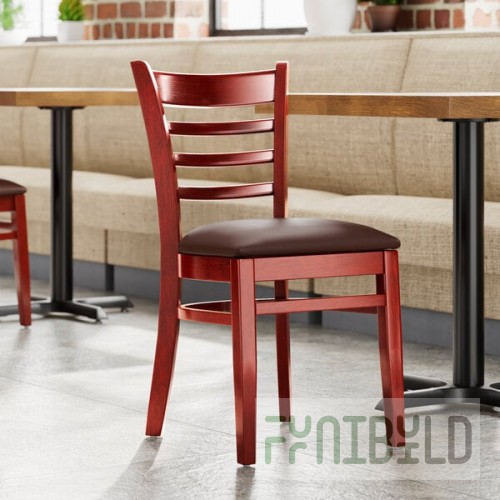 Lancaster Table & Seating Mahogany Finish Wood Ladder Back Chair with Dark Brown Vinyl Seat - Detached Seat
