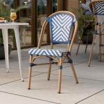 Lancaster Table & Seating Bistro Navy and White Chevron Weave Rattan Outdoor Side Chair Lancaster Table & Seating Bistro Navy and White Chevron Weave Rattan Outdoor Side Chair