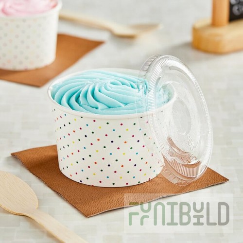 Choice 8 oz. Polka Dot Paper Frozen Yogurt / Food Cup with Flat Lid - 50/Case