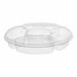 Inline Plastics Essentials 115 oz. Clear PET Plastic 5-Compartment Round Platter with Lid - 50/Case Inline Plastics Essentials 115 oz. Clear PET Plastic 5-Compartment Round Platter with Lid - 50/Case