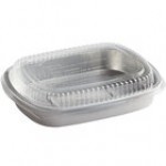 Choice Heavy Duty Smoothwall Black and Gold Large Oblong Foil Entree / Take-Out Pan with Dome Lid 65.6 oz. - 10/Pack