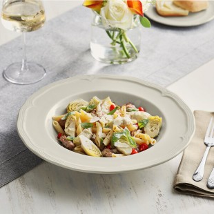 Acopa Condesa 28 oz. Warm Gray Scalloped Wide Rim Porcelain Pasta Bowl - Sample Acopa Condesa 28 oz. Warm Gray Scalloped Wide Rim Porcelain Pasta Bowl - Sample