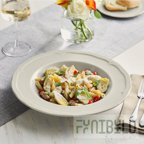Acopa Condesa 28 oz. Warm Gray Scalloped Wide Rim Porcelain Pasta Bowl - Sample