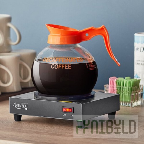 Curtis 70280200406 Crystalline Decaf Glass Coffee Decanter with Orange Handle and Decaf Logo - 24/Case