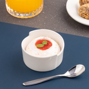 Ariane Miniature 3.38 oz. Ivory Round Porcelain Coupe Bowl with Asymmetric Notched Rim - 18/Case Ariane Miniature 3.38 oz. Ivory Round Porcelain Coupe Bowl with Asymmetric Notched Rim - 18/Case