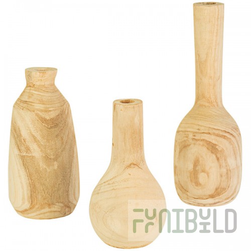 Kalalou 3-Piece Light Tall Hand-Carved Standard Wood Vase Set