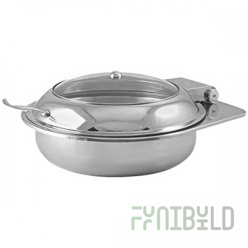 Spring USA Reflection 4.5 Qt. Round Stainless Steel Induction Chafer with Glass lid 2172-6-30-1