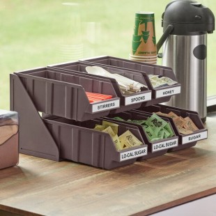 Choice Brown 2-Tier Self-Serve Organizer Set with 6 Bins and 2 Label Sheets