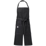 Mercer Culinary M63203BKD Metro Edge Zephyr Black Cotton Denim Bib Apron with Adjustable Neck, Split Front, and 2 Pockets - 34 Mercer Culinary M63203BKD Metro Edge Zephyr Black Cotton Denim Bib Apron with Adjustable Neck, Split Front, and 2 Pockets - 34