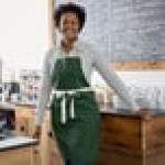 Choice Hunter Green Poly-Cotton Adjustable Bib Apron with 2 Pockets and Natural Webbing Accents - 32
