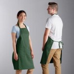 Choice Hunter Green Poly-Cotton Adjustable Bib Apron with 2 Pockets and Natural Webbing Accents - 32