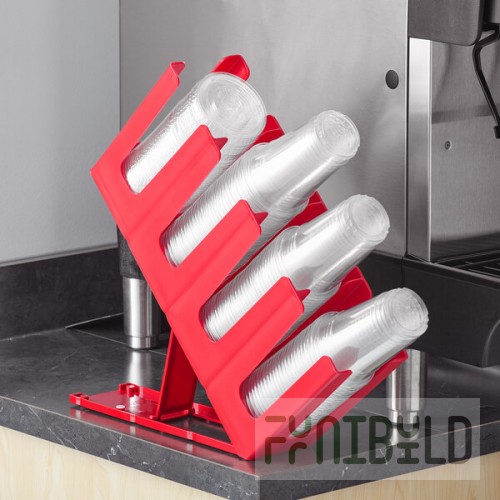 Choice Red 4-Section Adjustable Slanted Countertop Cup and Lid Organizer