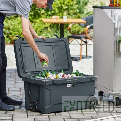 CaterGator CG65CHRW Charcoal 65 Qt. Mobile Rotomolded Outdoor Cooler / Ice Chest