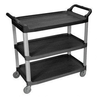 Luxor SC13-B Black 3 Shelf Plastic Utility Cart / Bussing Cart - 40 1/2