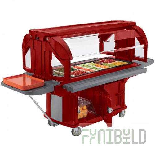 Cambro VBRUHD6158 Hot Red 6' Versa Ultra Food / Salad Bar with Storage and Heavy-Duty Casters