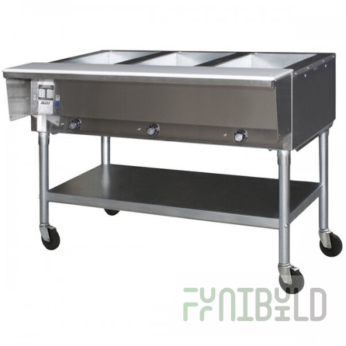 Eagle Group PDHT3-240-3 Three Pan Open Well Portable Electric Hot Food Table with Galvanized Open Base - 240V, 3 Phase