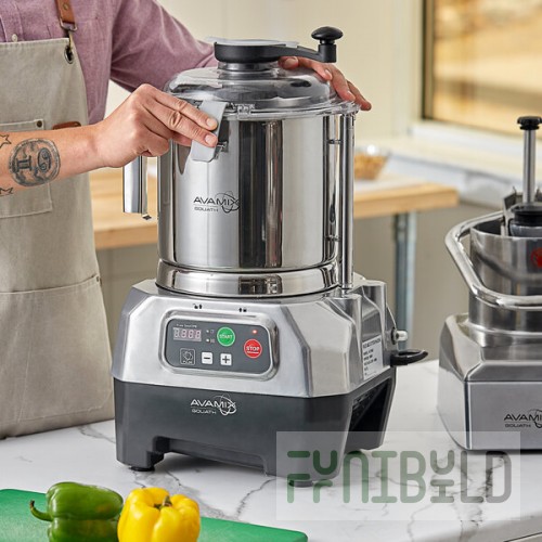 AvaMix Goliath Combination Food Processor with 8 Qt. Stainless Steel Bowl, Continuous Feed, and 2 Discs - 2 hp