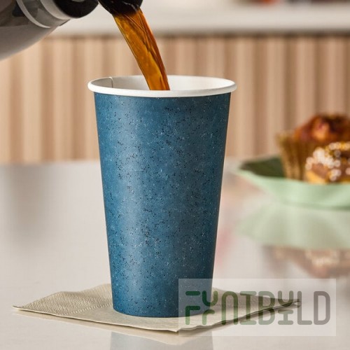 Choice 16 oz. Single Wall Blue Speck Print Poly Paper Hot Cup - 1,000/Case