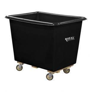 Royal Basket Trucks 10 Cu. Ft. Black Poly Truck with Wood Base and 2 Rigid / 2 Swivel Casters R08-BKX-PTC-4UNN
