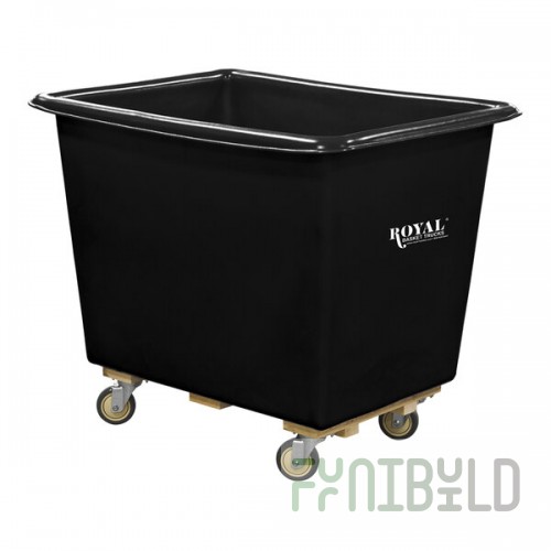 Royal Basket Trucks 10 Cu. Ft. Black Poly Truck with Wood Base and 2 Rigid / 2 Swivel Casters R08-BKX-PTC-4UNN