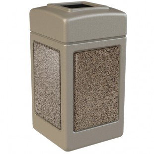 Commercial Zone 720315 StoneTec 42 Gallon Beige Square Decorative Trash Can with Riverstone Panels