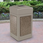 Commercial Zone 720315 StoneTec 42 Gallon Beige Square Decorative Trash Can with Riverstone Panels