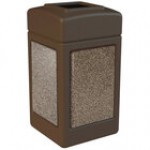 Commercial Zone 720315 StoneTec 42 Gallon Beige Square Decorative Trash Can with Riverstone Panels