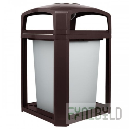 Rubbermaid® FG397001SBLE Landmark Series Classic Container Sable Square Polycarbonate Dome Top Frame with Ashtray and FG395800 Rigid Plastic Liner 35 Gallon