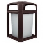 Rubbermaid® FG397001SBLE Landmark Series Classic Container Sable Square Polycarbonate Dome Top Frame with Ashtray and FG395800 Rigid Plastic Liner 35 Gallon