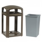 Rubbermaid® FG397001SBLE Landmark Series Classic Container Sable Square Polycarbonate Dome Top Frame with Ashtray and FG395800 Rigid Plastic Liner 35 Gallon
