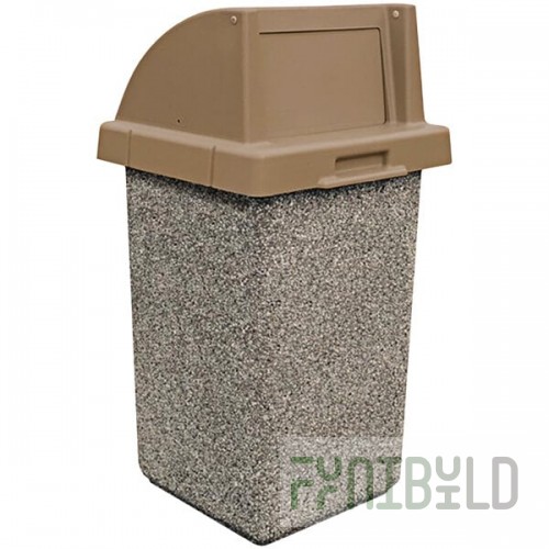 Wausau Tile TF1015 30 Gallon Concrete Square Trash Can with Plastic Push-Door Lid