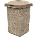 Wausau Tile TF1015 30 Gallon Concrete Square Trash Can with Plastic Push-Door Lid