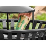 Lancaster Table & Seating 36 Gallon Heavy-Duty Round Black Steel Slatted Outdoor Trash Can with Rain Bonnet Lid