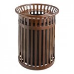 Lancaster Table & Seating 36 Gallon Heavy-Duty Round Black Steel Slatted Outdoor Trash Can with Rain Bonnet Lid