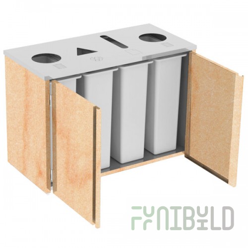 Lakeside 3418HRM Stainless Steel Rectangular Refuse (2) / Recycle / Paper Station with Top Access and Hard Rock Maple Laminate Finish - 48 1/2