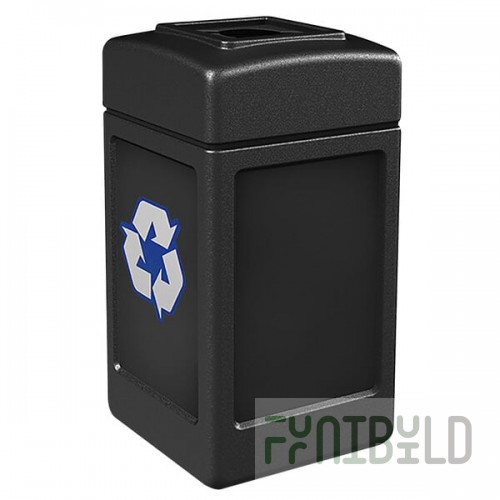 Commercial Zone 746301 Polytec 42 Gallon Black Square Recycling Bin with Mixed Recycling Slot
