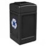 Commercial Zone 746301 Polytec 42 Gallon Black Square Recycling Bin with Mixed Recycling Slot
