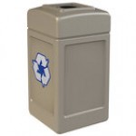 Commercial Zone 746301 Polytec 42 Gallon Black Square Recycling Bin with Mixed Recycling Slot