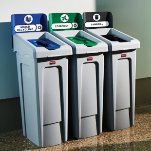 Rubbermaid® 2007918 Slim Jim 3-Stream Rectangular Recycling Station Kit with Open, Closed, and Mixed Recycling Lids