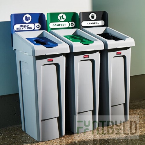 Rubbermaid® 2007918 Slim Jim 3-Stream Rectangular Recycling Station Kit with Open, Closed, and Mixed Recycling Lids