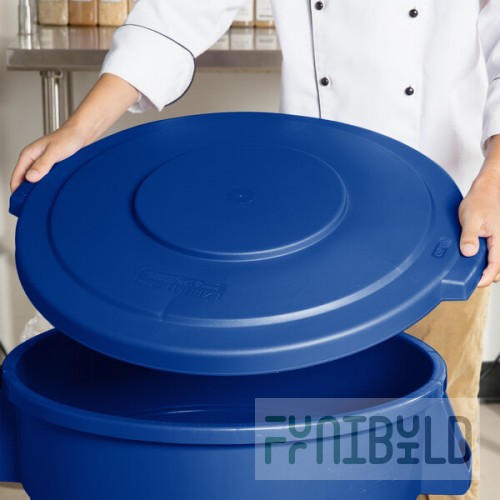 Carlisle 84103314 Bronco 32 Gallon Blue Flat Round Trash Can Lid