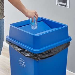 Lavex 35 / 50 Gallon Blue Square Trash Can Drop Shot Lid