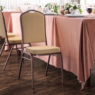 Lancaster Table & Seating Tan Fabric Crown Back Stackable Banquet Chair with Copper Vein Frame Lancaster Table & Seating Tan Fabric Crown Back Stackable Banquet Chair with Copper Vein Frame