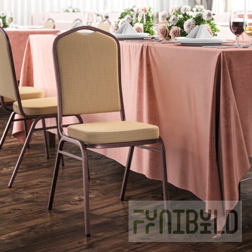 Lancaster Table & Seating Tan Fabric Crown Back Stackable Banquet Chair with Copper Vein Frame