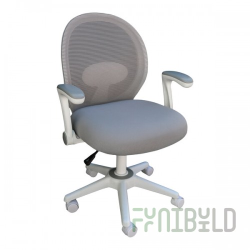 Boss Gray Mesh / Fabric Mid-Back Ergonomic Task Chair with Flip-Up Arms and White Frame