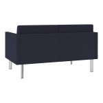 Lesro Luxe Lounge Series Open House Navy Fabric Loveseat with Upholstered Arms and Steel Legs